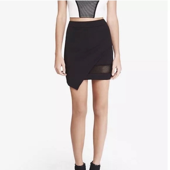 NWT EXPRESS ASYMMETRICAL MESH MINI SKIRT Black STRETCH SIZE 14 - Picture 1 of 6